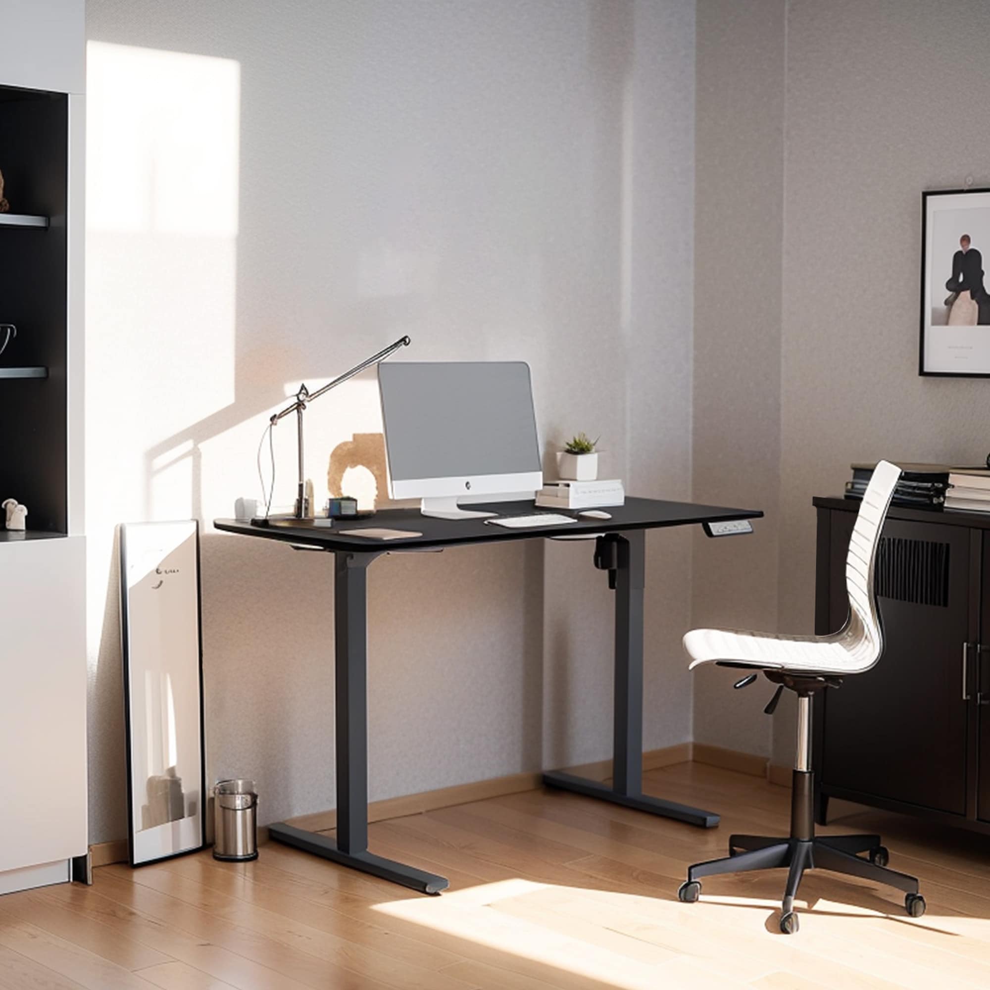 Electric Standing Desk Whole Piece Adjustable Height Desk Home Office Computer Workstation Sit Stand Up Desk (Black Frame + Black Top)_voghion.com